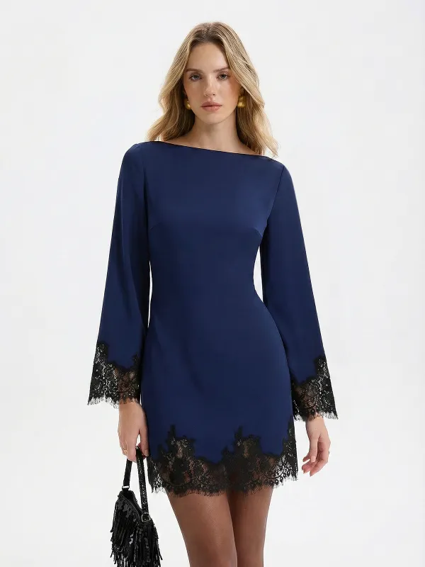 Lace Trim Satin Mini Dress made by COMMENSE