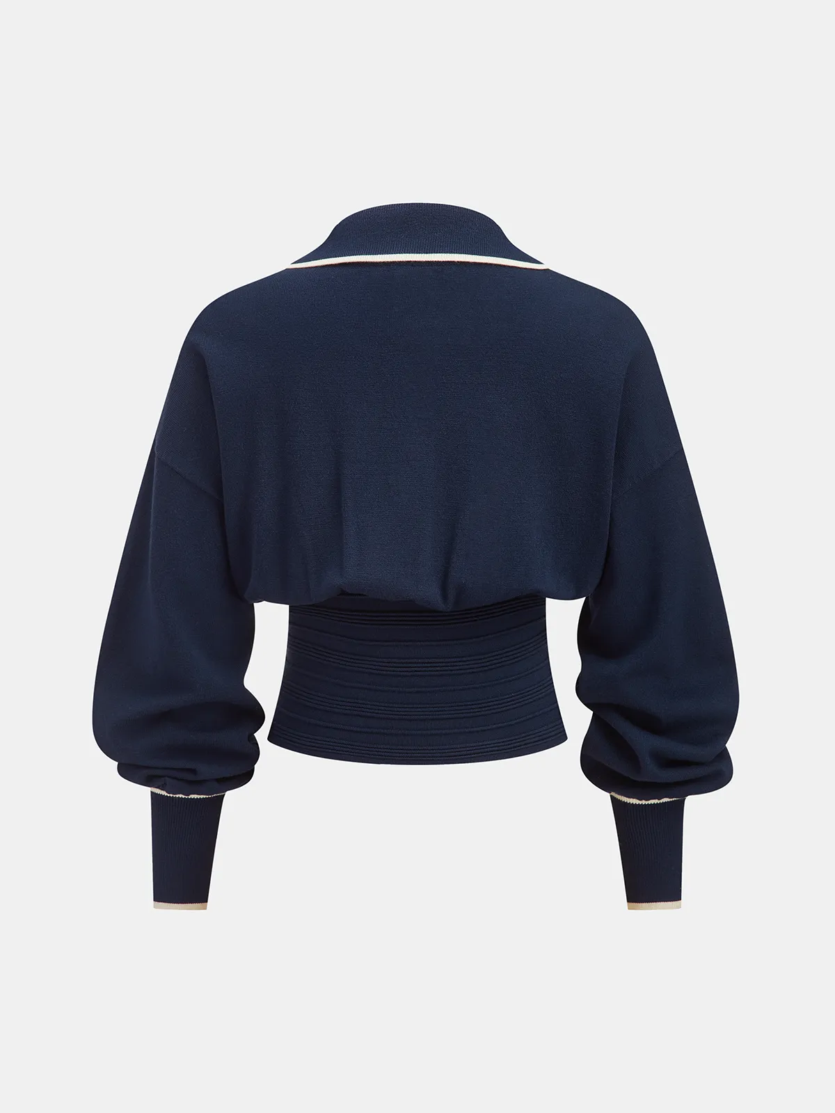 Contrast-Trim Cinched-Waist Knit Top sold by COMMENSE product image thumbnail 2