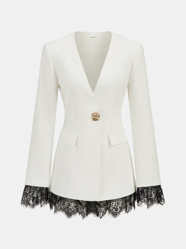 Lace Trim Metal Button Blazer sold by COMMENSE
