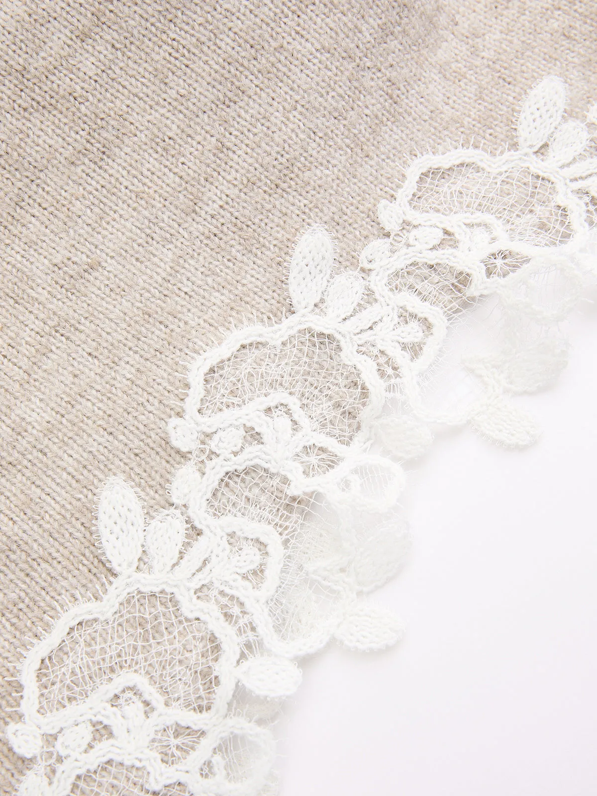 Wool-Blend Lace-Trim Square-Neck Dress sold by COMMENSE product image thumbnail 4