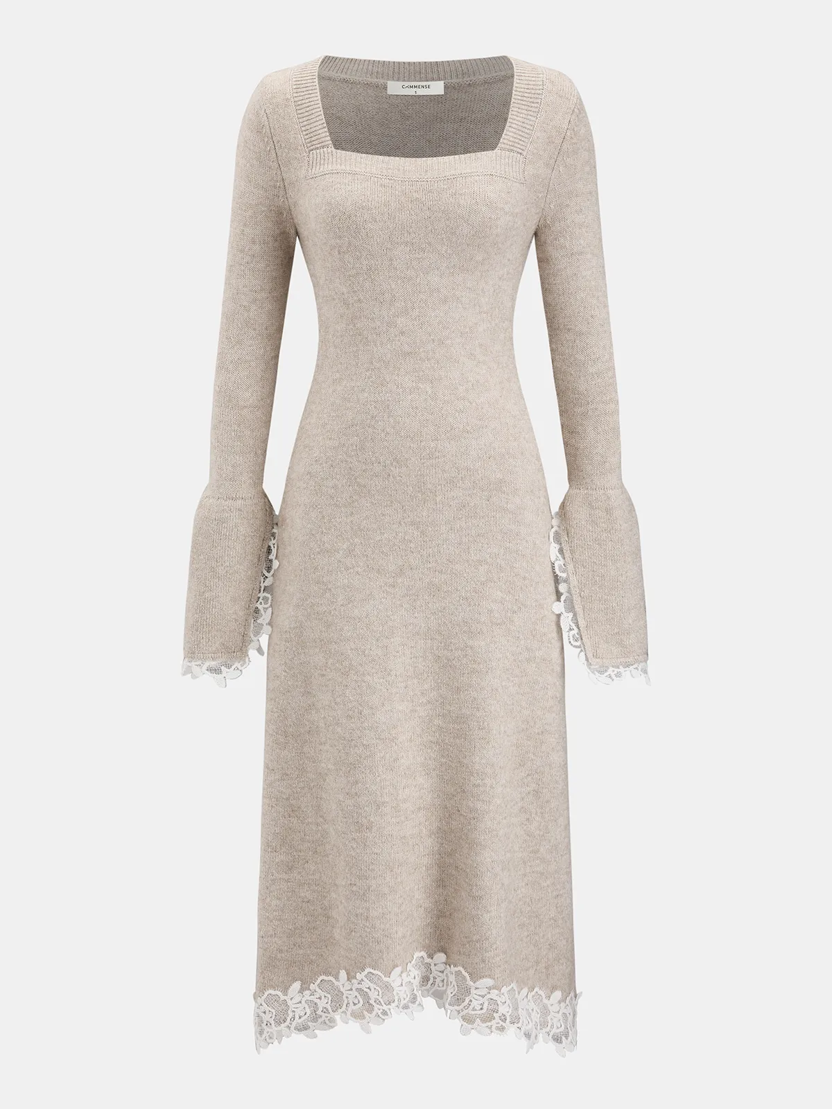 Wool-Blend Lace-Trim Square-Neck Dress sold by COMMENSE