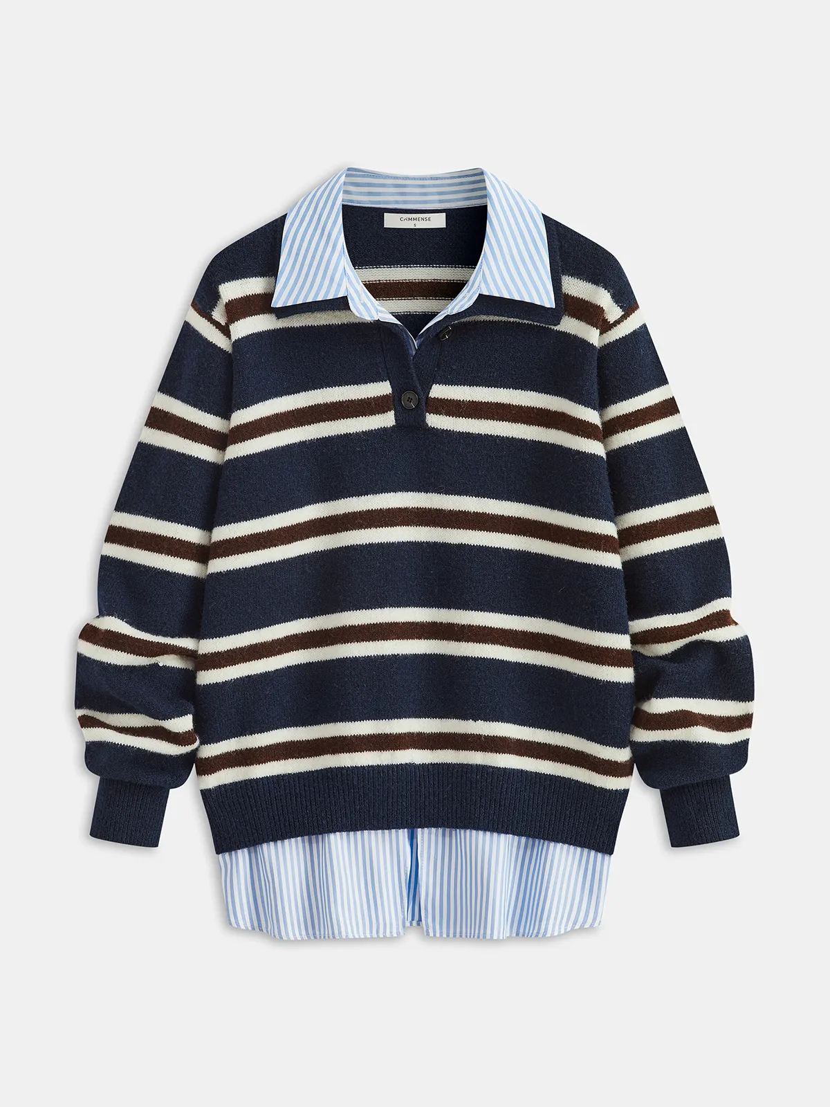 Shirt Panel Striped Polo Knit Sweater sold by COMMENSE product image thumbnail 2