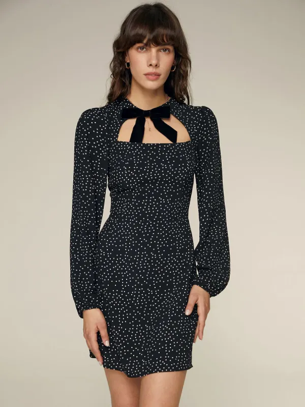 Tie Neck Long Sleeve Polka Dot Dress sold by COMMENSE