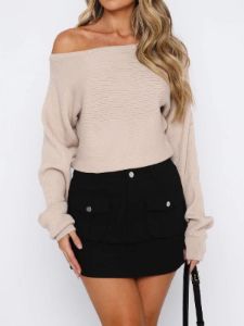 Asymmetric Off Shoulder Crop Sweater sold by COMMENSE
