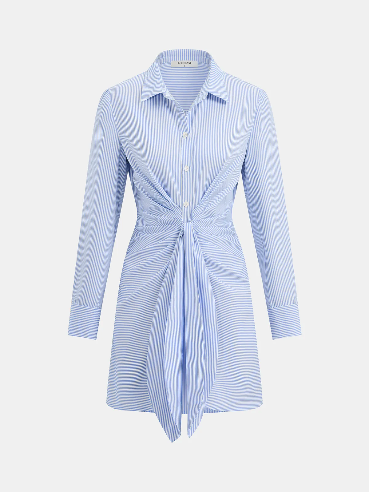 Knot-Front Striped Shirt Dress sold by COMMENSE
