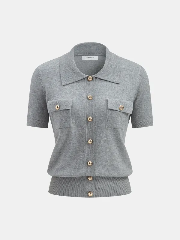 Metal Button Wool-Blend Collared Knit Cardigan made by COMMENSE