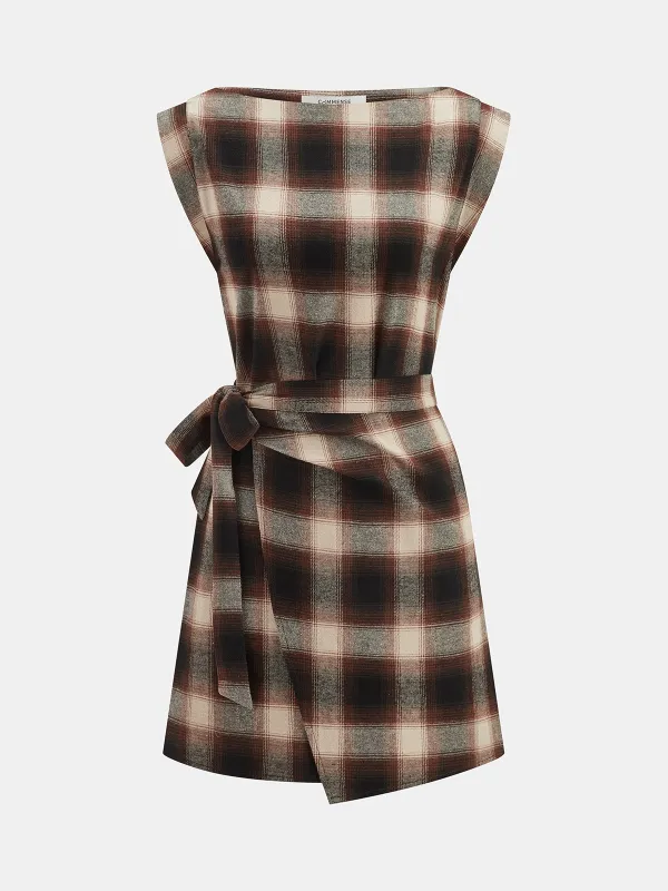 Plaid Cotton Sleeveless Tie-Waist Wrap Dress made by COMMENSE