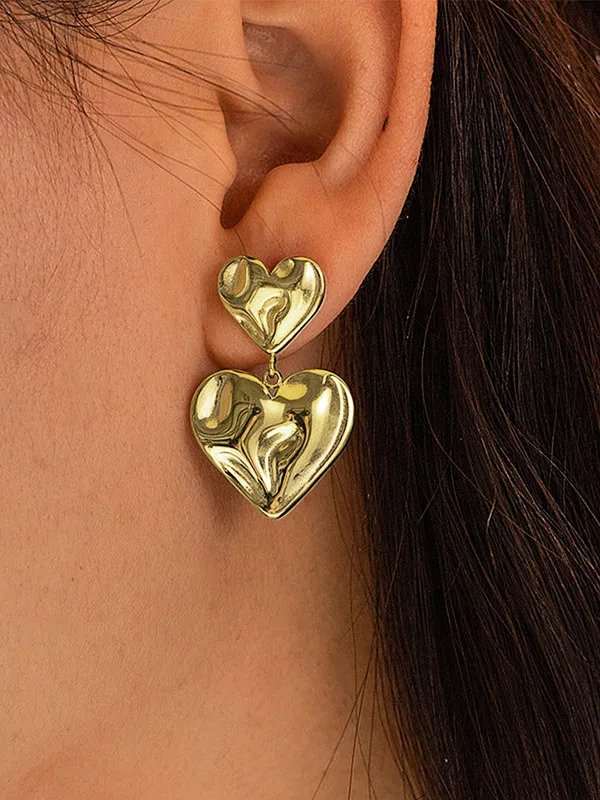 Double Crinkled Heart Drop Earrings made by COMMENSE