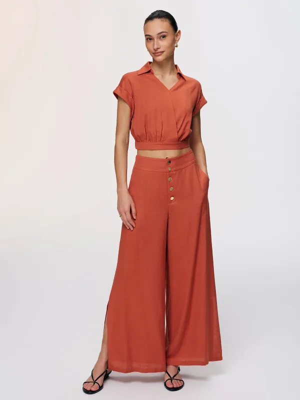 Linen-Blend Crop Shirt & Split Pants Set sold by COMMENSE