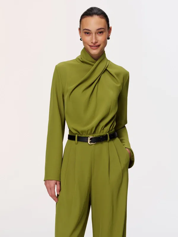 Belted Twist-Neck Wide-Leg Jumpsuit made by COMMENSE