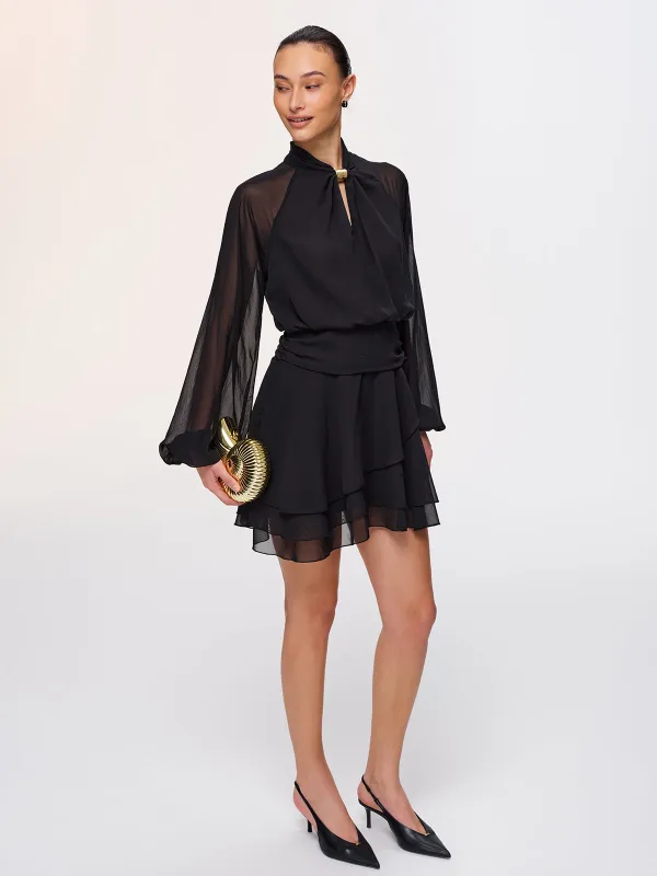 Metal Detail Semi-Sheer Chiffon Mini Dress sold by COMMENSE