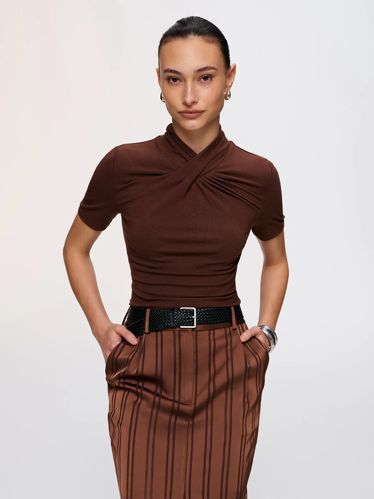 Twist-Front Short-Sleeve Top sold by COMMENSE product image thumbnail 4