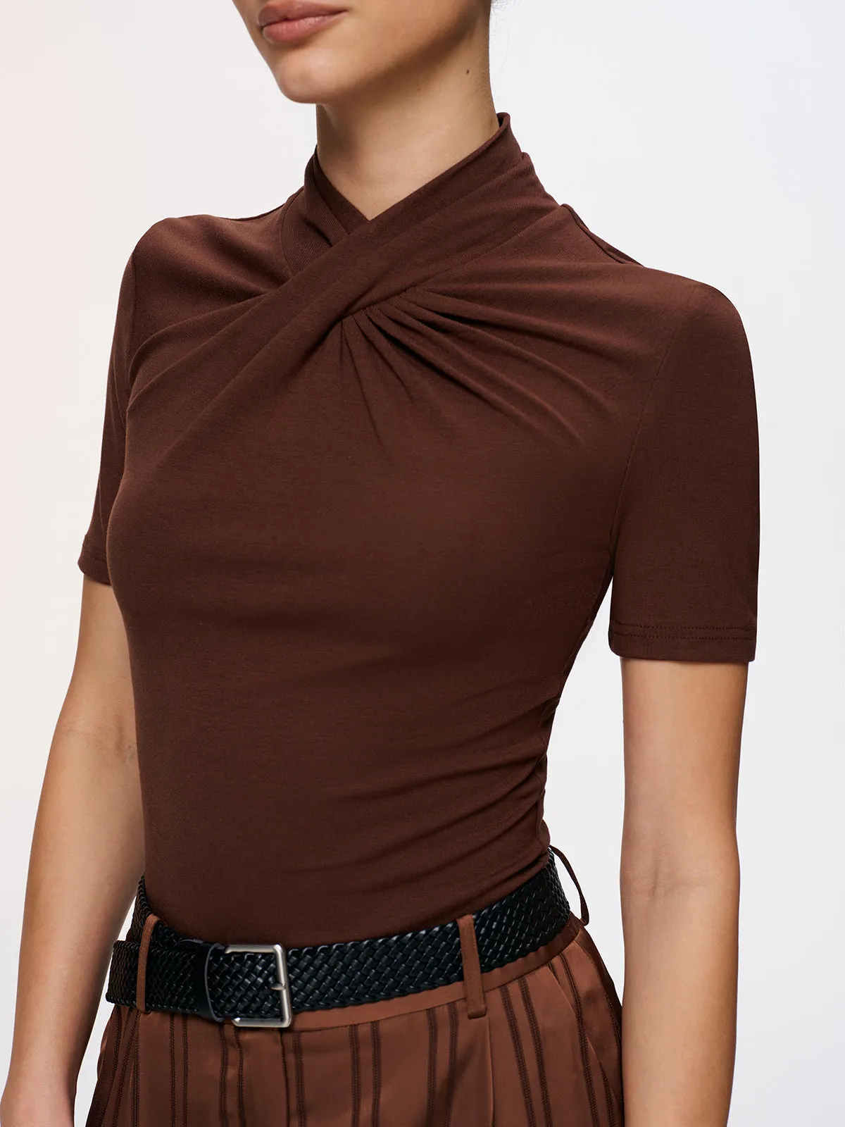 Twist-Front Short-Sleeve Top sold by COMMENSE product image thumbnail 2