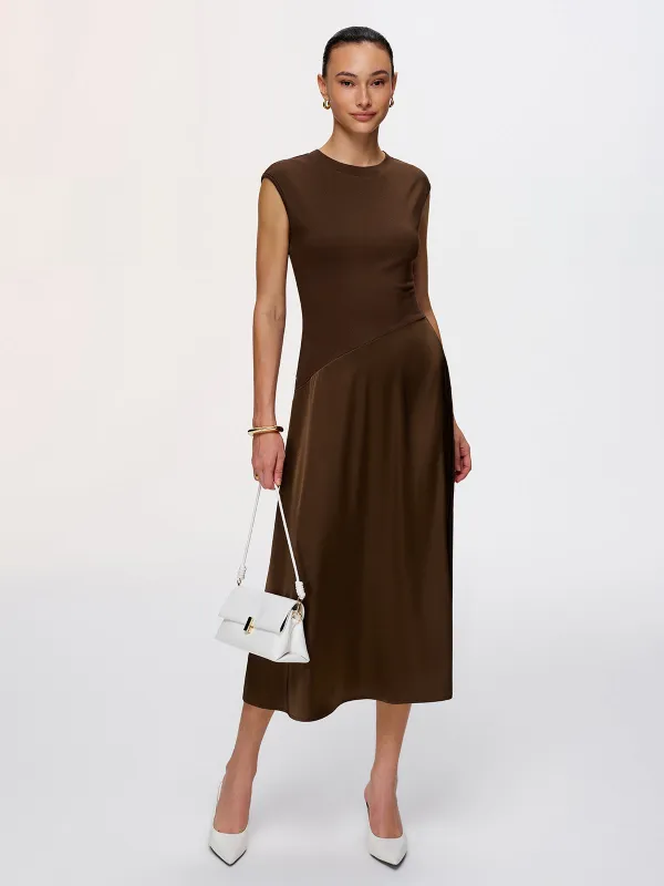 Satin Panel Sleeveless Maxi Dress sold by COMMENSE