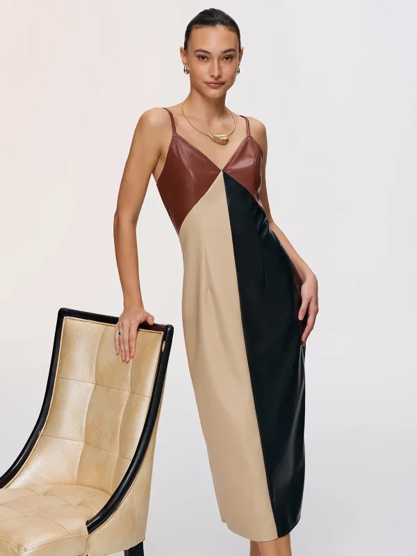 Color-Block Faux Leather Cami Dress sold by COMMENSE