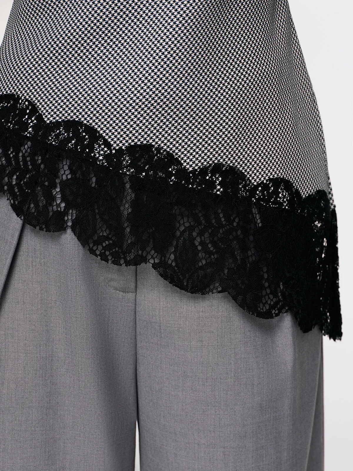 Lace Trim Houndstooth Mock Neck Top sold by COMMENSE product image thumbnail 3