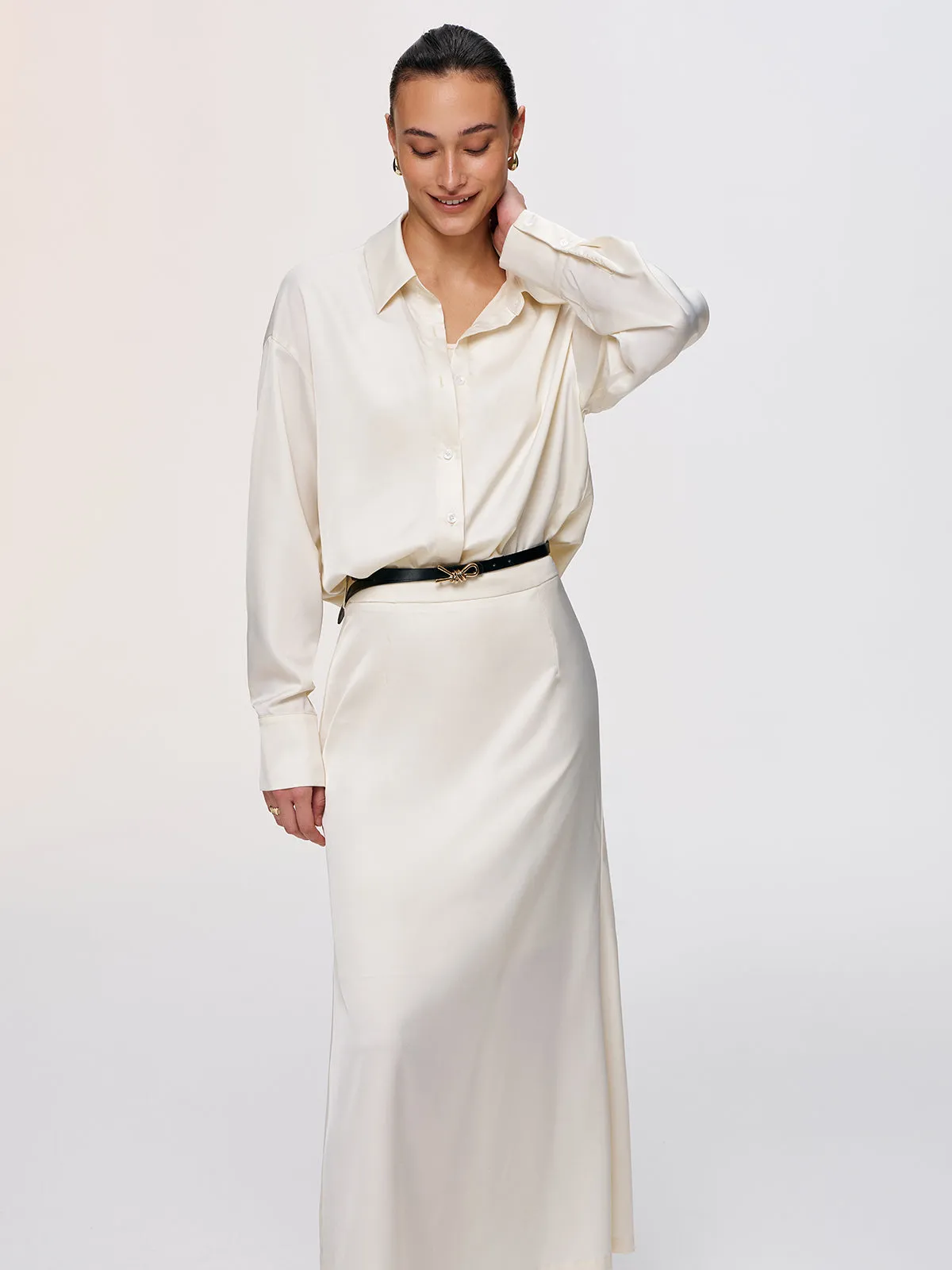 3-Piece Tank Top Satin Shirt Midi Skirt Set sold by COMMENSE product image thumbnail 5