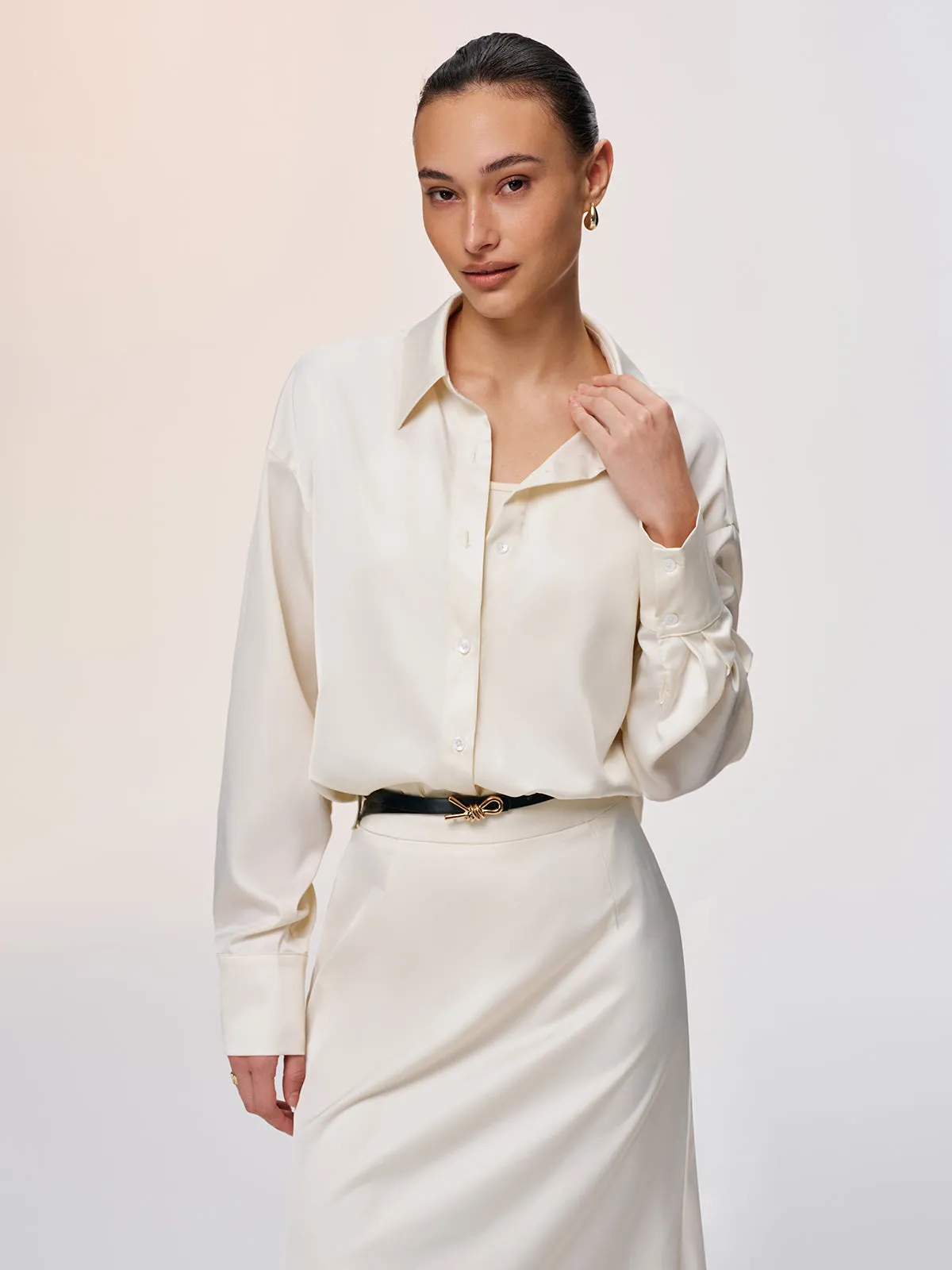 3-Piece Tank Top Satin Shirt Midi Skirt Set sold by COMMENSE product image thumbnail 2