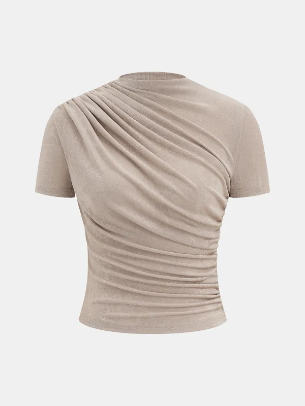 Asymmetric Ruched Short-Sleeve Top made by COMMENSE