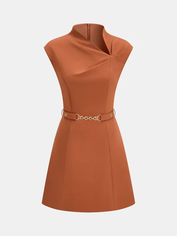 Belted Asymmetric Neckline Sleeveless Mini Dress sold by COMMENSE