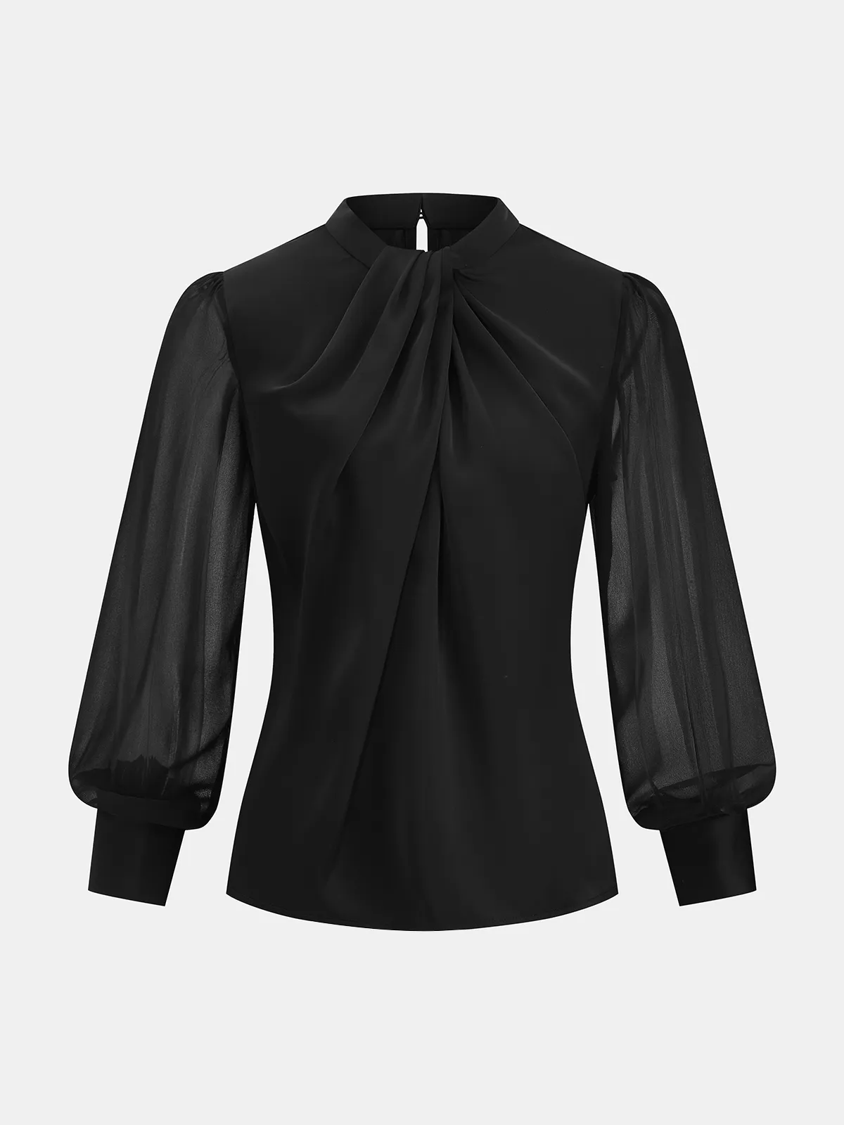 Sheer Sleeve Twist Front Satin Blouse sold by COMMENSE product image thumbnail 2