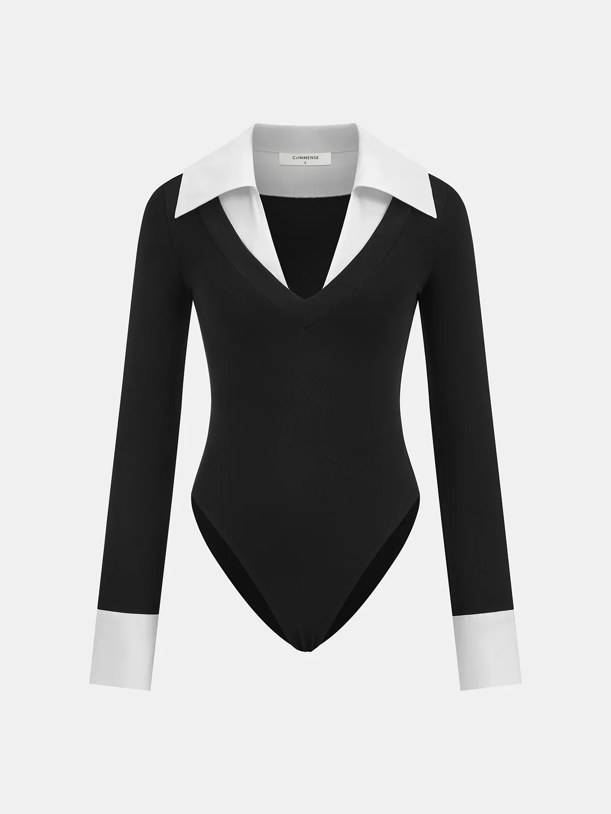 Contrast Collar Long-Sleeve Bodysuit sold by COMMENSE
