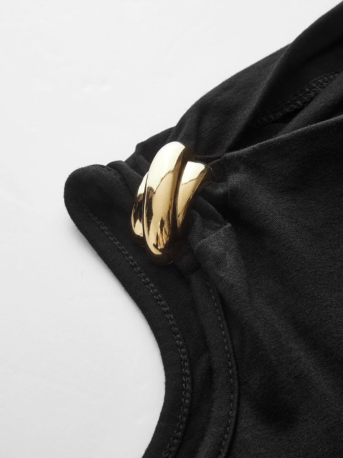 Metal Detail Cold-Shoulder Long-Sleeve Top sold by COMMENSE product image thumbnail 5