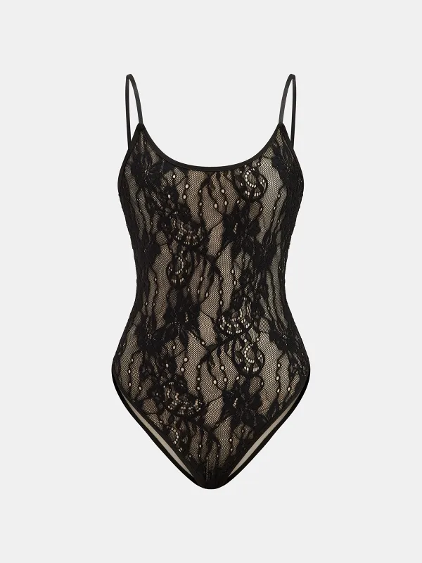 Floral Lace Backless Cami Bodysuit sold by COMMENSE