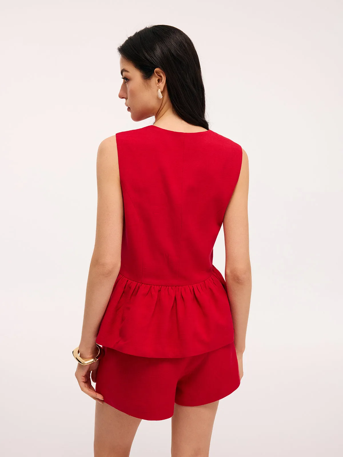 Sleeveless Peplum Top & Shorts Set sold by COMMENSE product image thumbnail 5