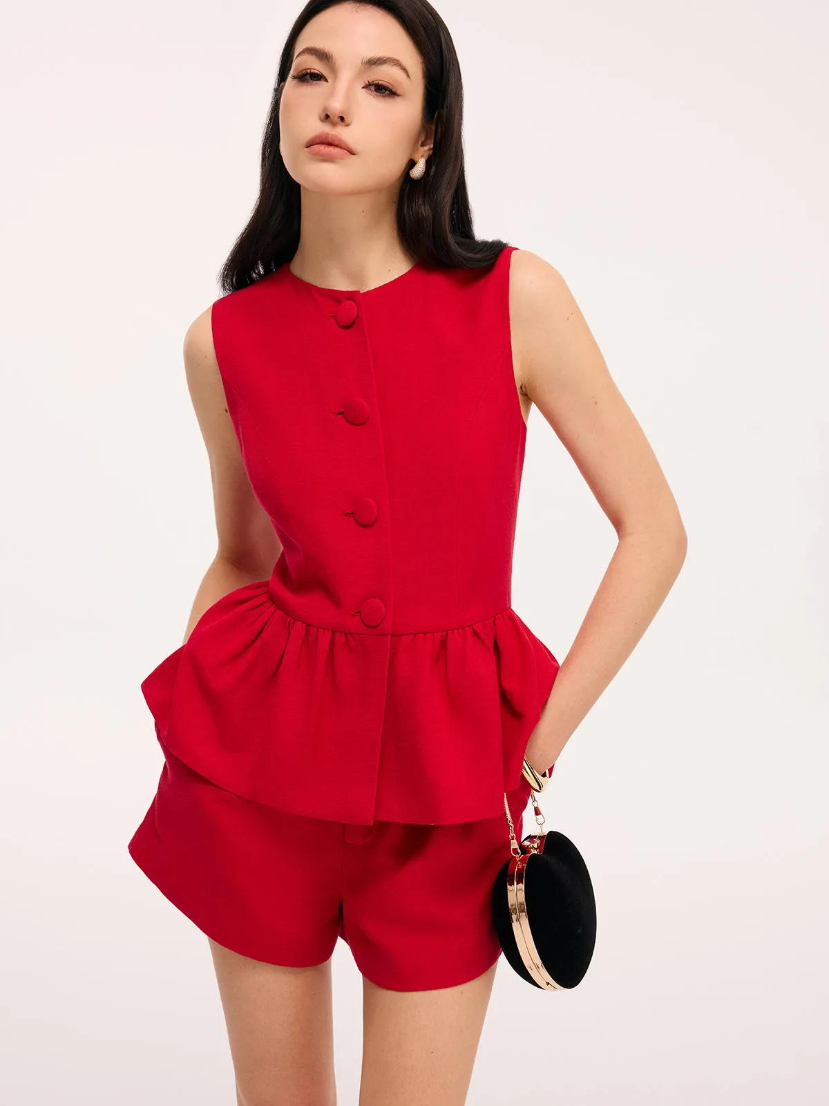Sleeveless Peplum Top & Shorts Set sold by COMMENSE product image thumbnail 2