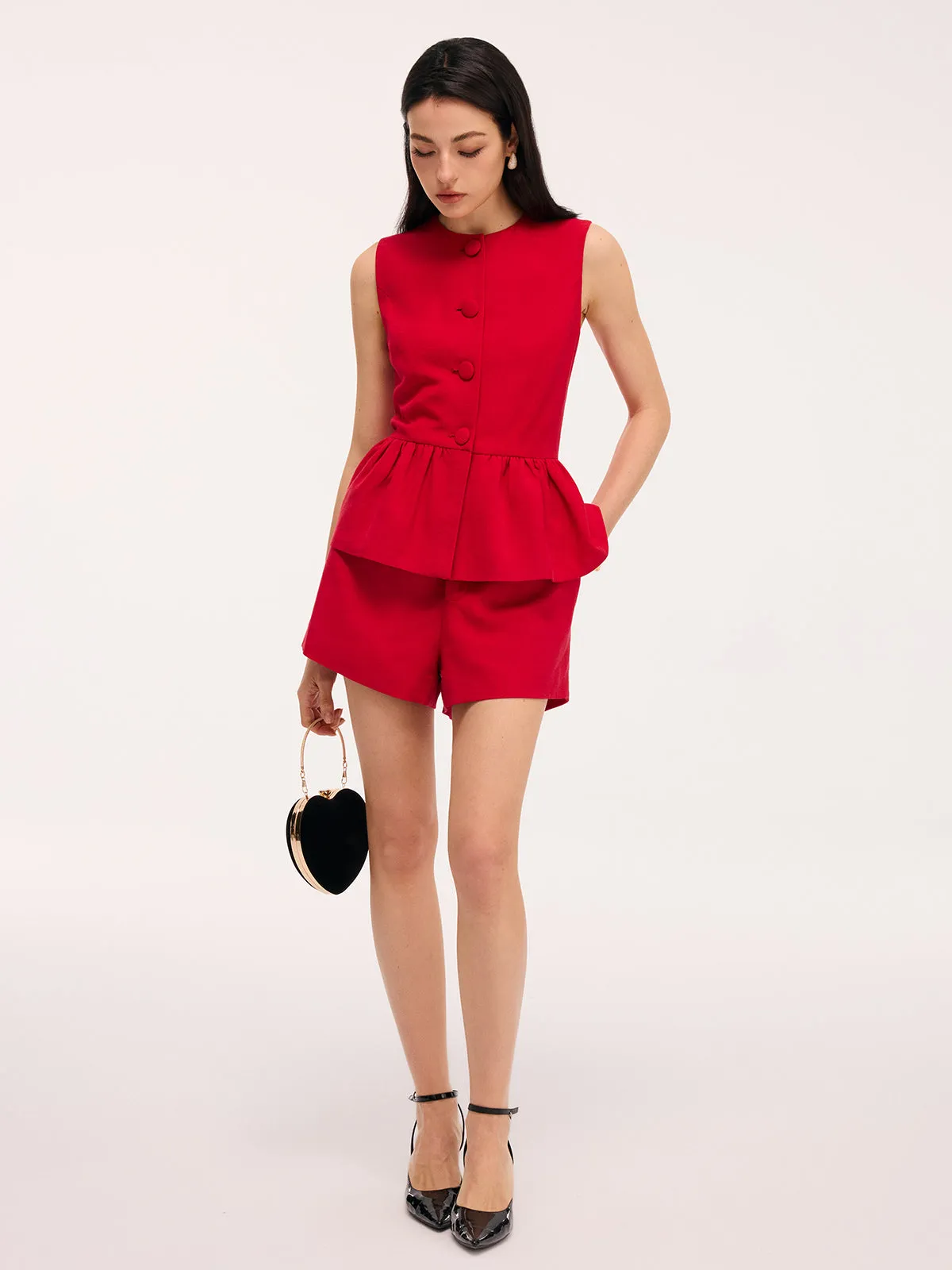 Sleeveless Peplum Top & Shorts Set sold by COMMENSE product image thumbnail 3