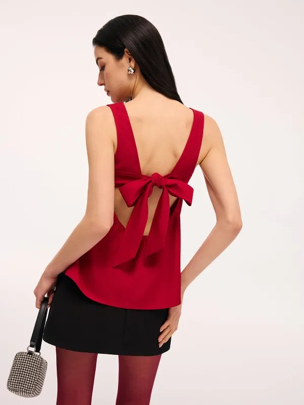 Backless Bow Detail Sleeveless Top sold by COMMENSE
