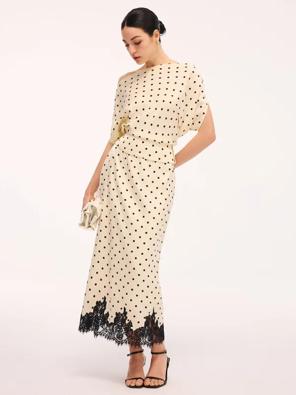 Polka Dot Top & Lace Trim Midi Skirt Set made by COMMENSE