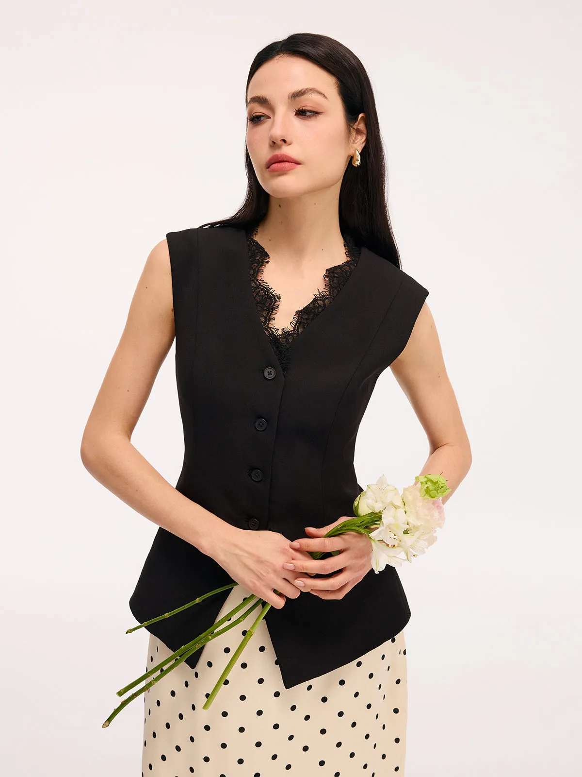 Lace Trim Sleeveless Vest sold by COMMENSE product image thumbnail 3