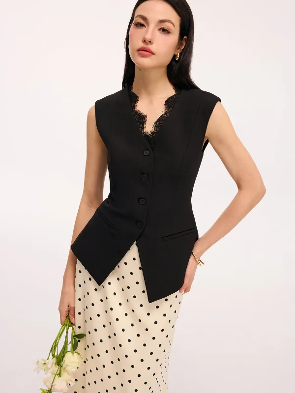 Lace Trim Sleeveless Vest sold by COMMENSE