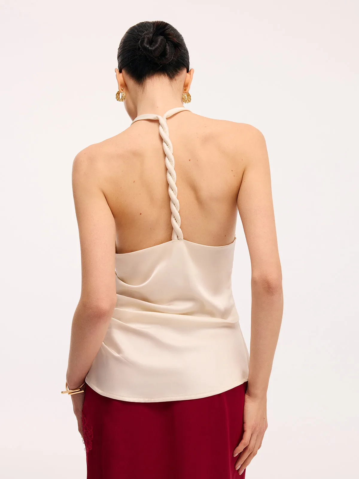 Braided Back Detail Satin Halter Top sold by COMMENSE product image thumbnail 4