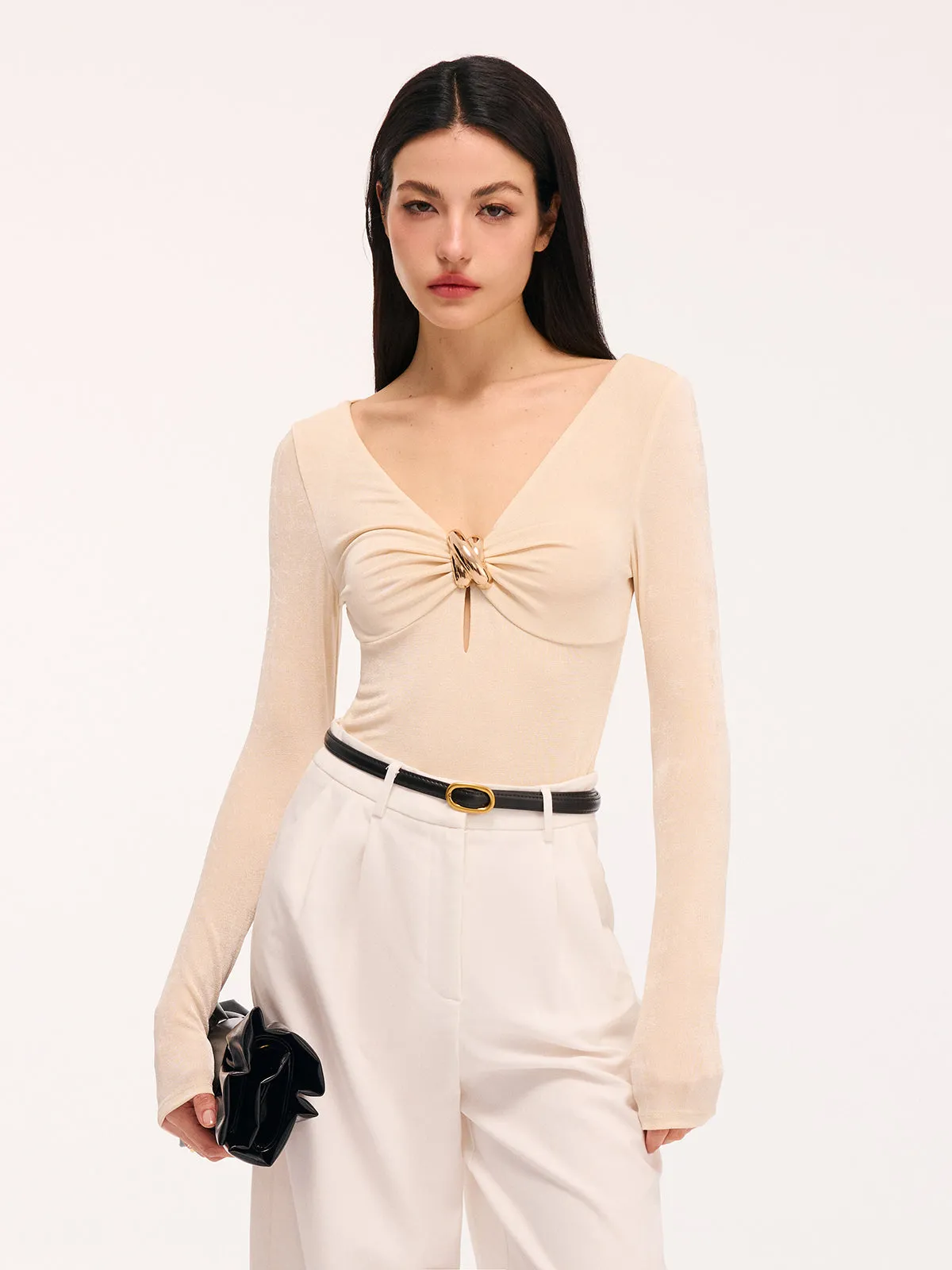 Metal Detail Cut-Out Long-Sleeve Bodysuit sold by COMMENSE product image thumbnail 2