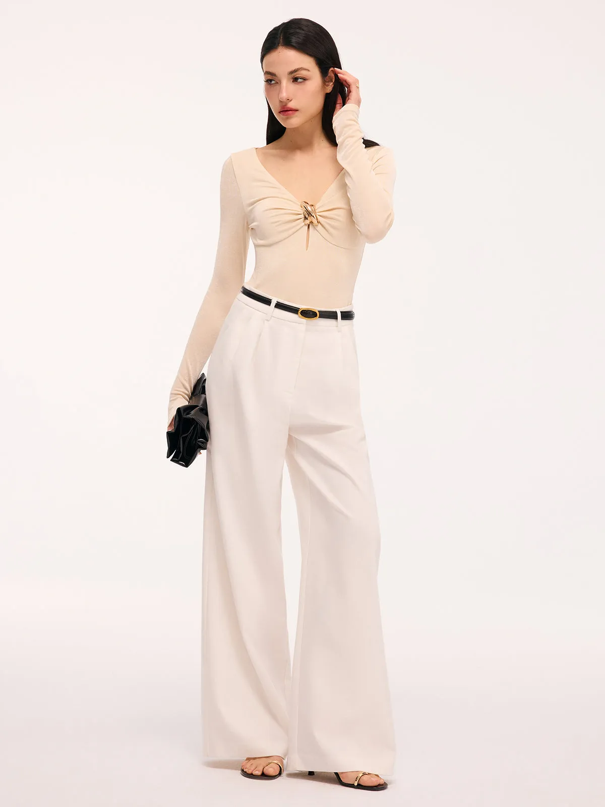 Metal Detail Cut-Out Long-Sleeve Bodysuit sold by COMMENSE product image thumbnail 4