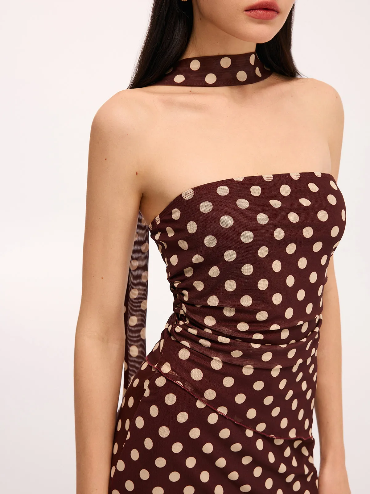 Polka Dot Ruched Scarf Top & Maxi Skirt Set sold by COMMENSE product image thumbnail 4