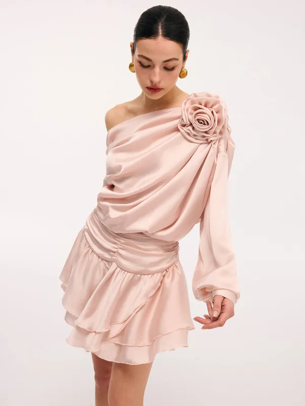 3D Rose One-Shoulder Top & Mini Skirt Set sold by COMMENSE