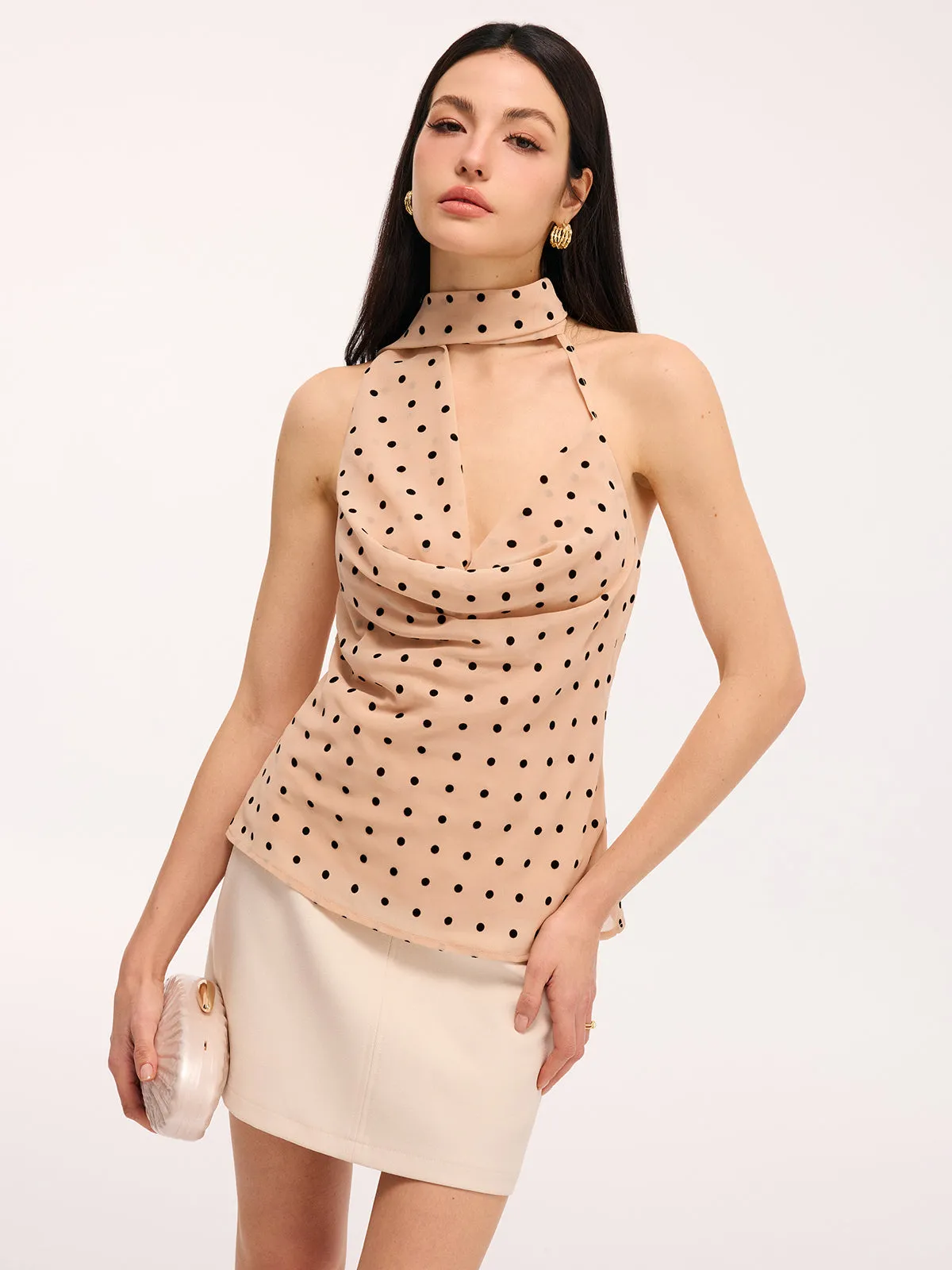 Polka Dot Halter Neck Draped Blouse sold by COMMENSE product image thumbnail 4
