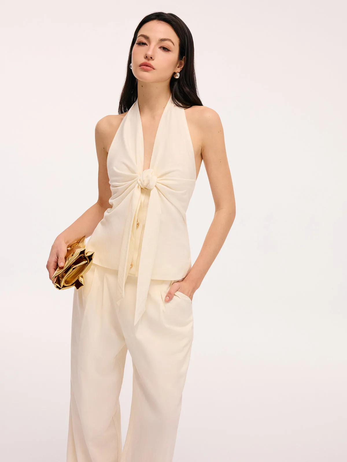 Bow Detail Halter Backless Top & Pants Set sold by COMMENSE product image thumbnail 4