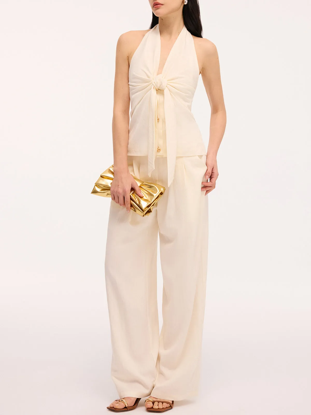 Bow Detail Halter Backless Top & Pants Set sold by COMMENSE