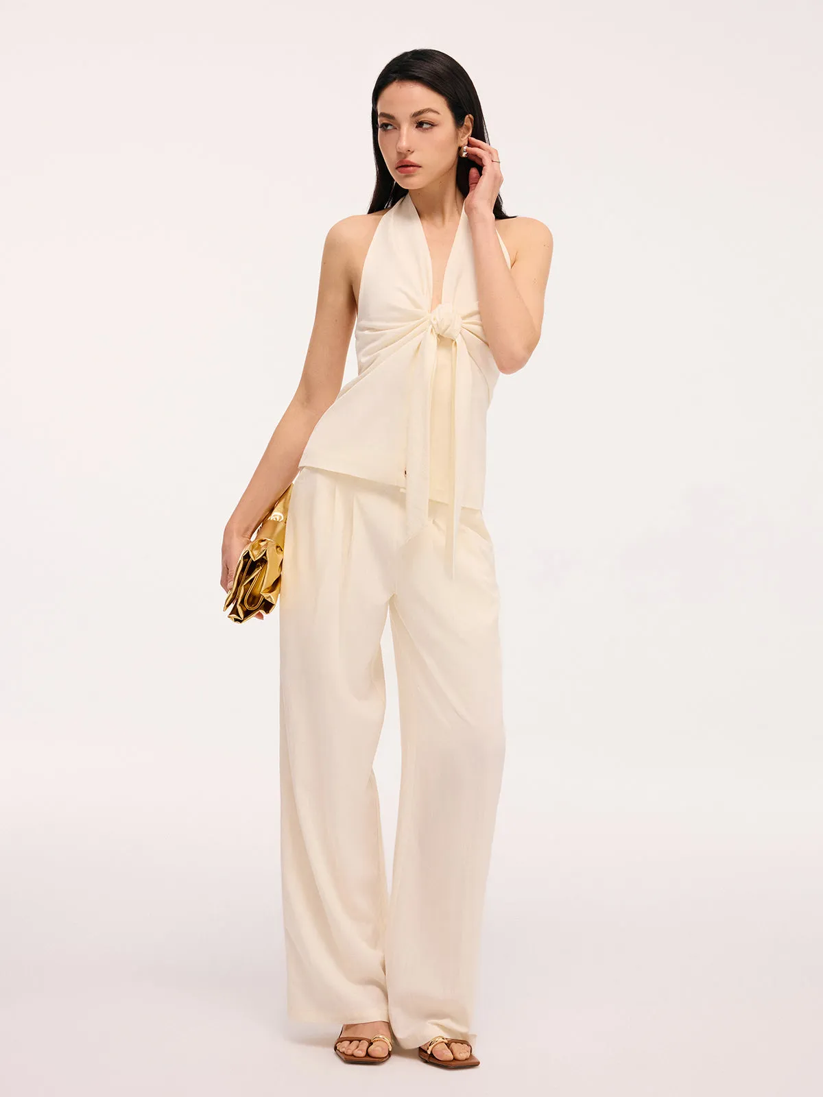 Bow Detail Halter Backless Top & Pants Set sold by COMMENSE product image thumbnail 2