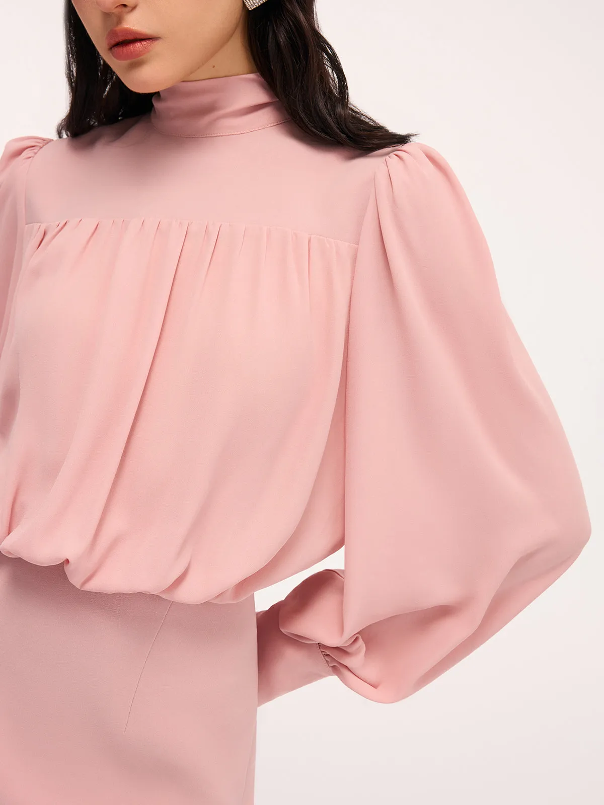Back Bow Detail Puff-Sleeve Blouson Dress sold by COMMENSE product image thumbnail 5