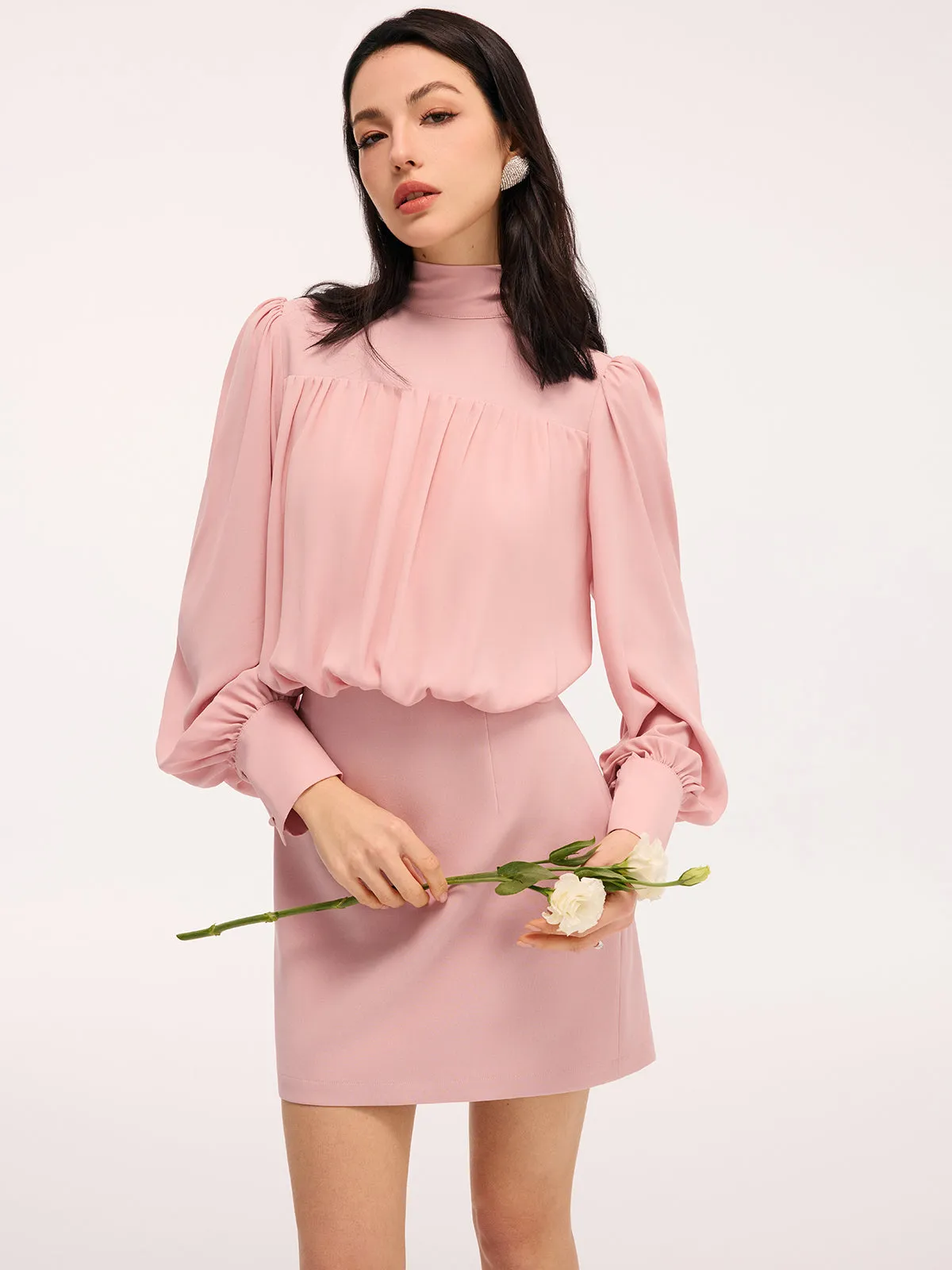 Back Bow Detail Puff-Sleeve Blouson Dress sold by COMMENSE product image thumbnail 2