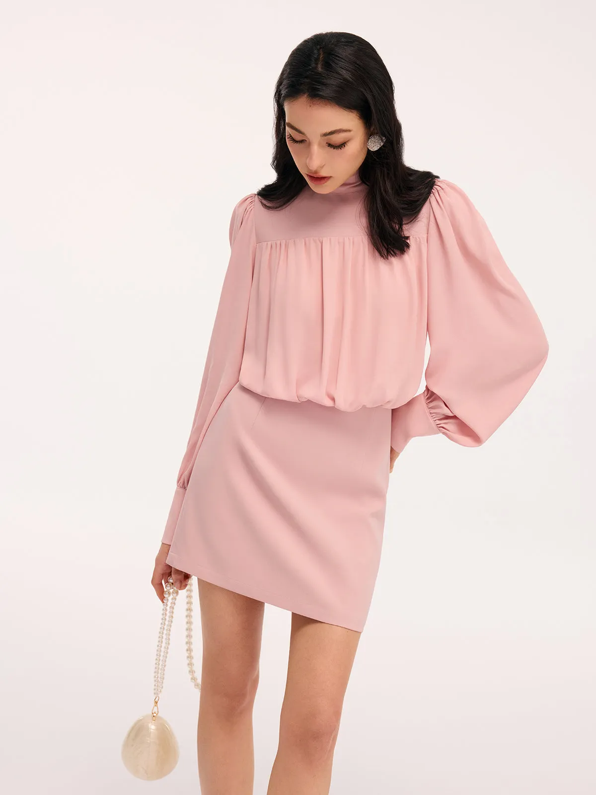 Back Bow Detail Puff-Sleeve Blouson Dress sold by COMMENSE product image thumbnail 3