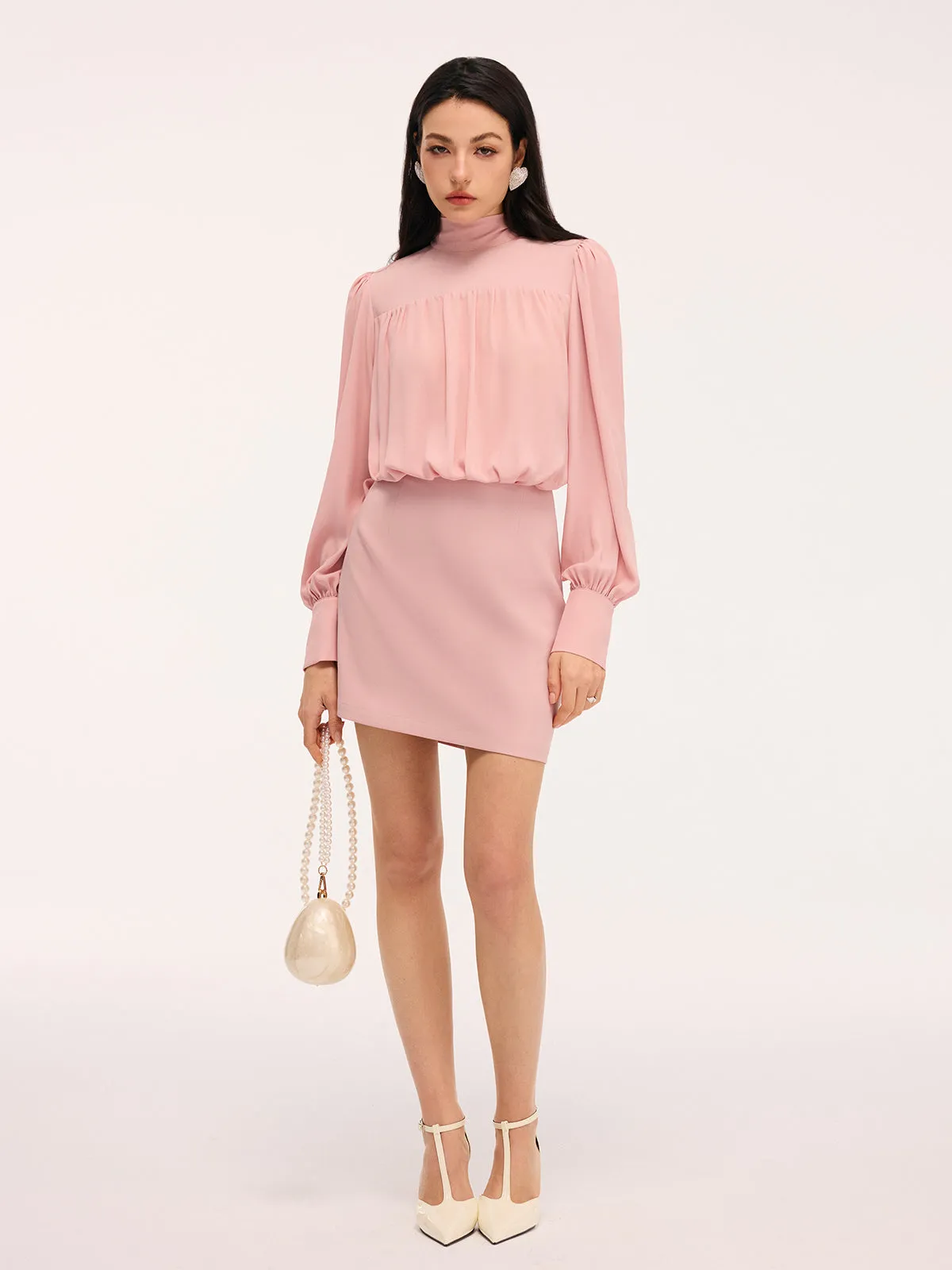 Back Bow Detail Puff-Sleeve Blouson Dress sold by COMMENSE product image thumbnail 4