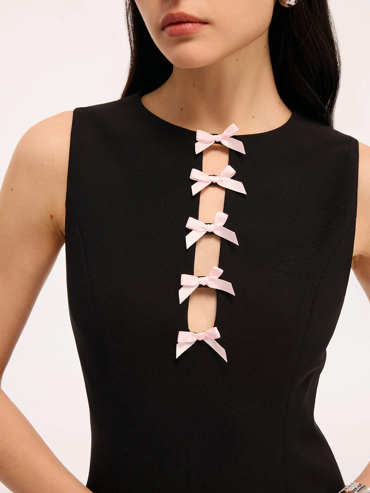 Bow Detail Cut-Out Sleeveless Mini Dress sold by COMMENSE product image thumbnail 4
