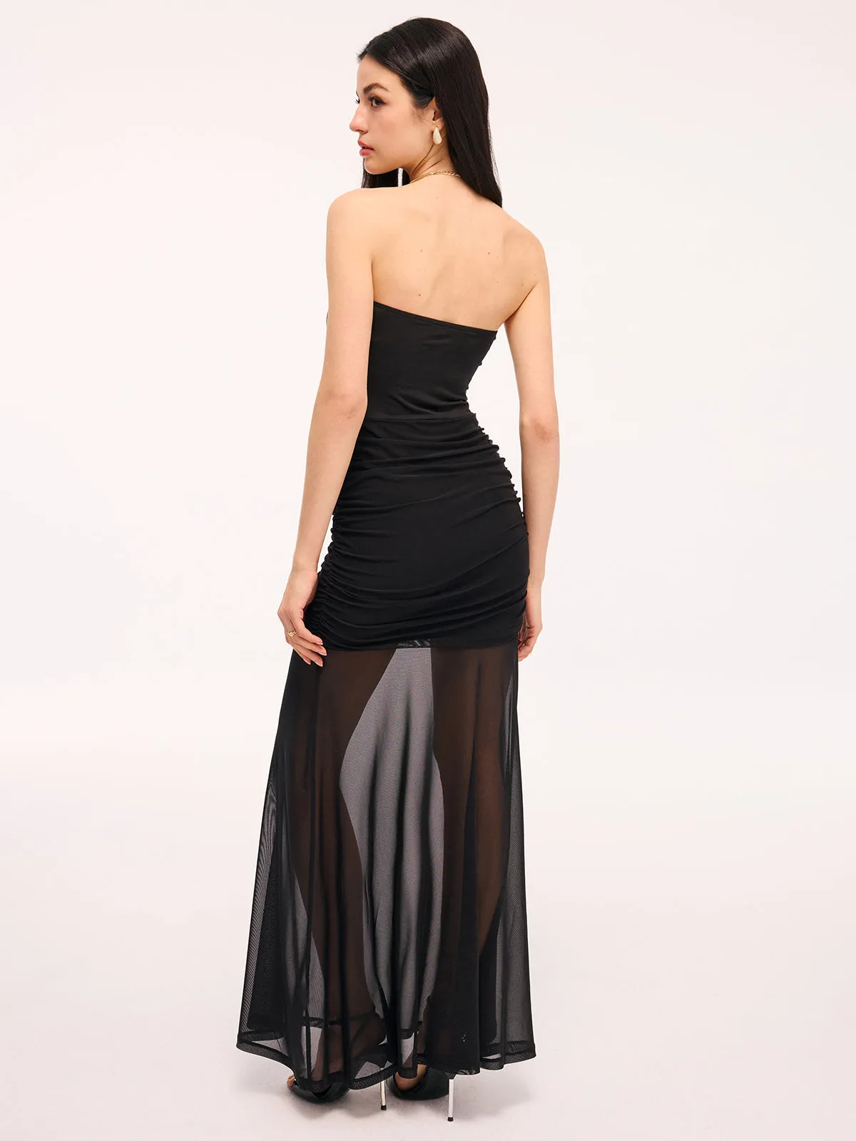 Mesh Panel Strapless Ruched Maxi Dress sold by COMMENSE product image thumbnail 4